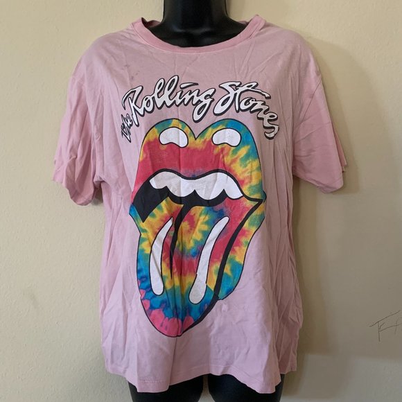 Daydreamer Pink Rolling Stones Tie Dye Tongue Oversized Short Sleeve Shirt - Picture 3 of 13